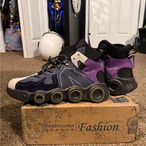 High-Top Cyber Reflective  Athletic Sneakers in Black, Purple & Gray